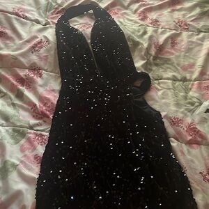 Cut Out Backless Sequin Halter Bodycon Party Dress
